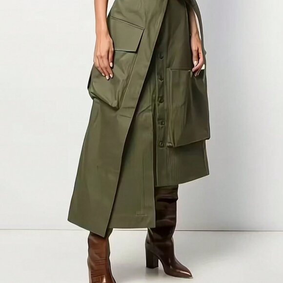 Casual Army Green Women's Asymmetric Cargo Skirt - Picture 3 of 3